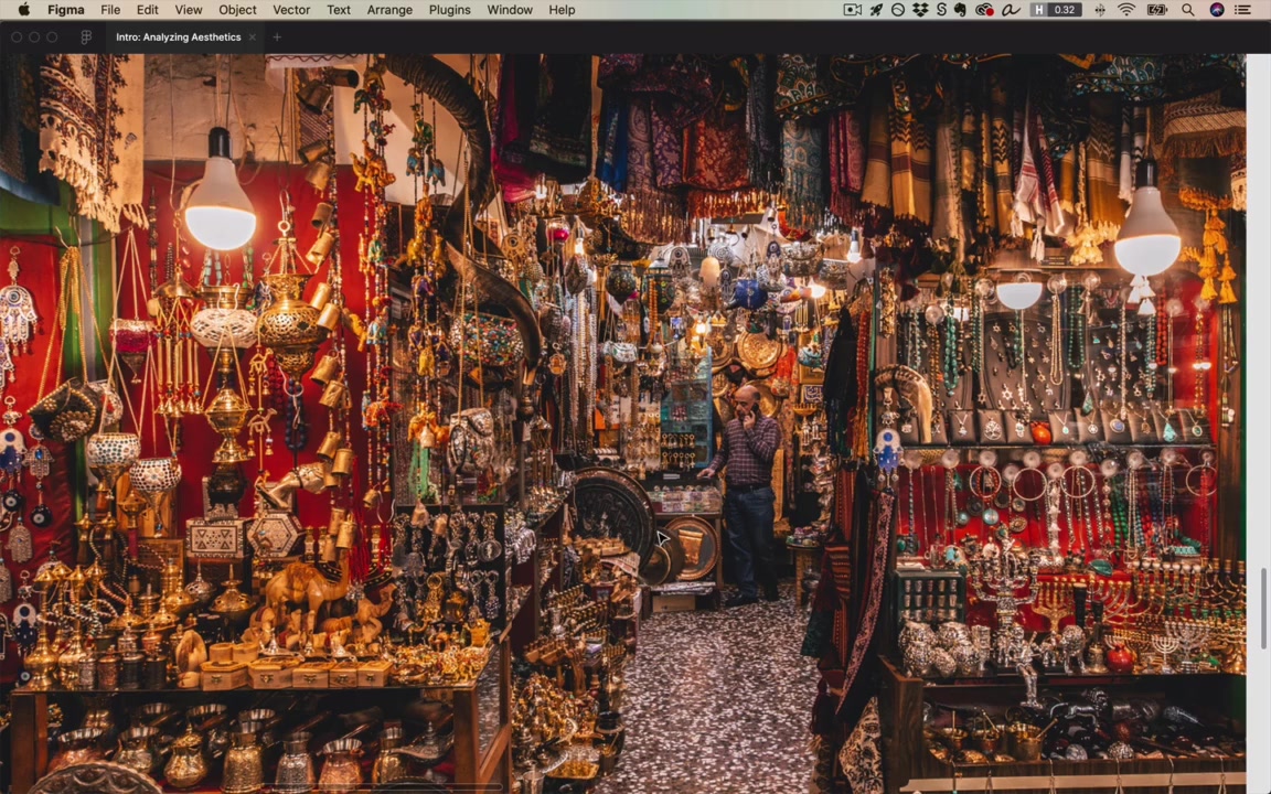 Market vendor stall — dense, nothing feels presented