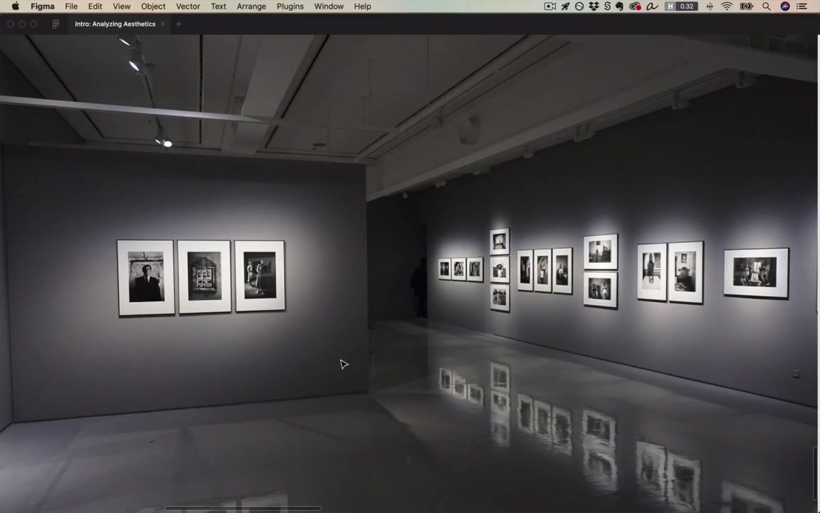 Art gallery — ~99% white space, few focal points, maximally presented
