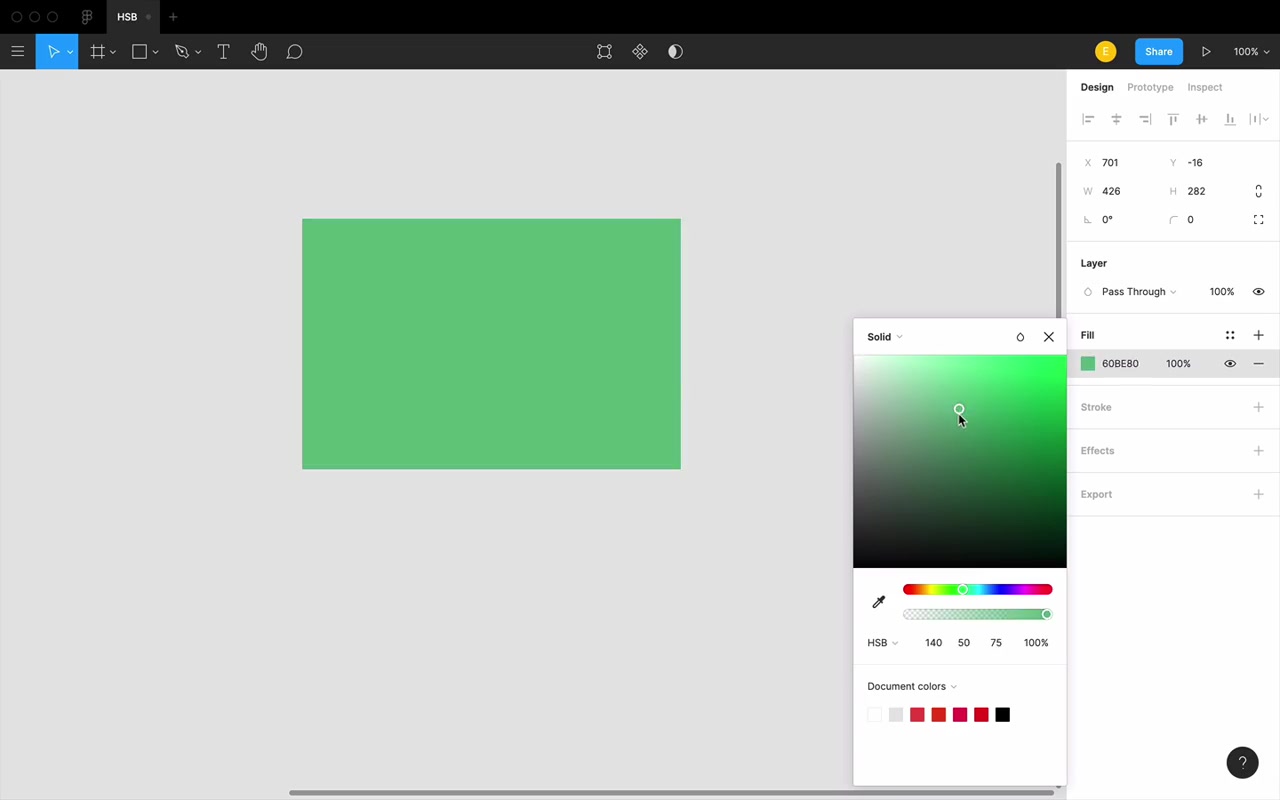 Color picker showing white at top-left corner (single point) vs black spanning the entire bottom row — they are not opposites