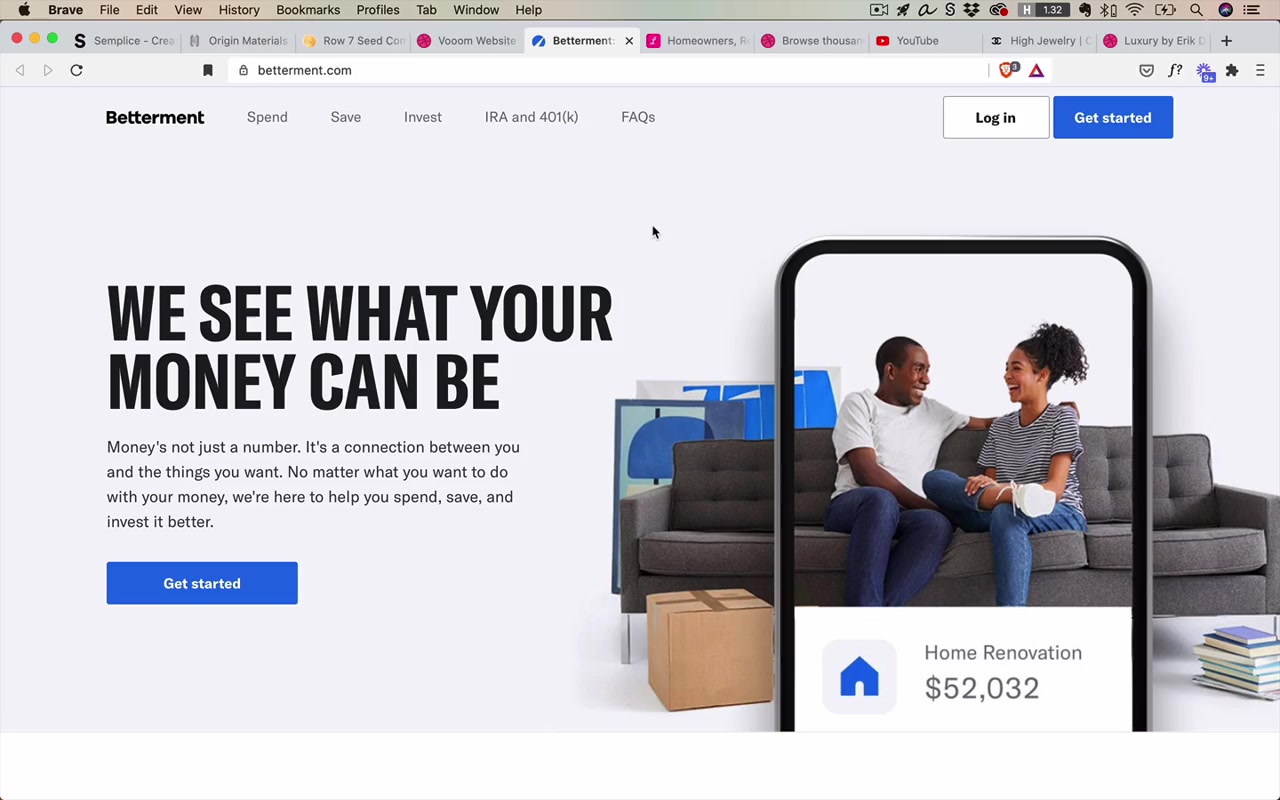 Betterment.com — light gray background transitions to white section with a thin border separating them; the brand color appears only in the CTA button