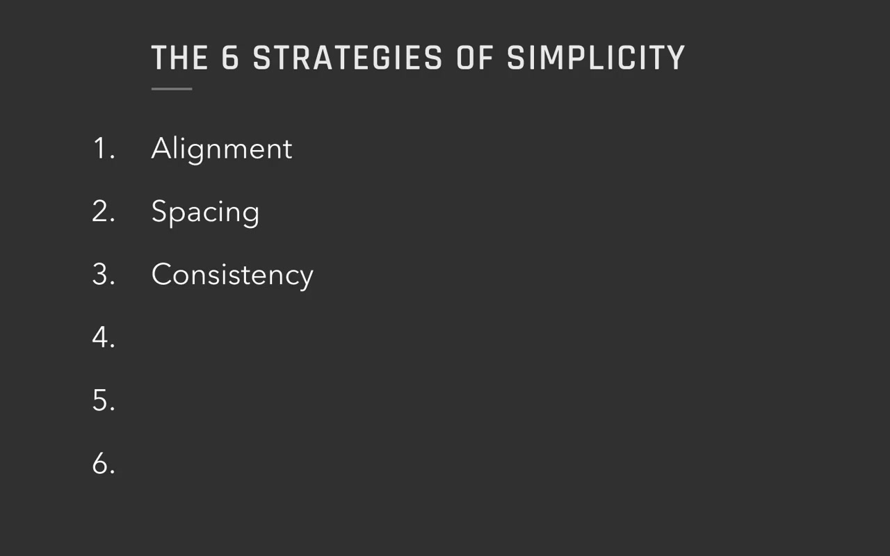 The six strategies of simplicity listed together — the full framework before drilling into each