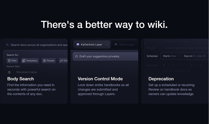 There's a better way to wiki — feature cards with UI previews