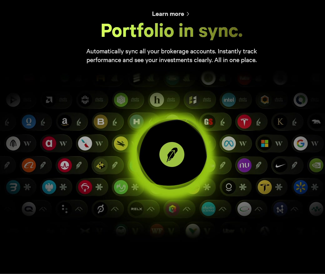 Broker carousel — Robinhood active, green ring
