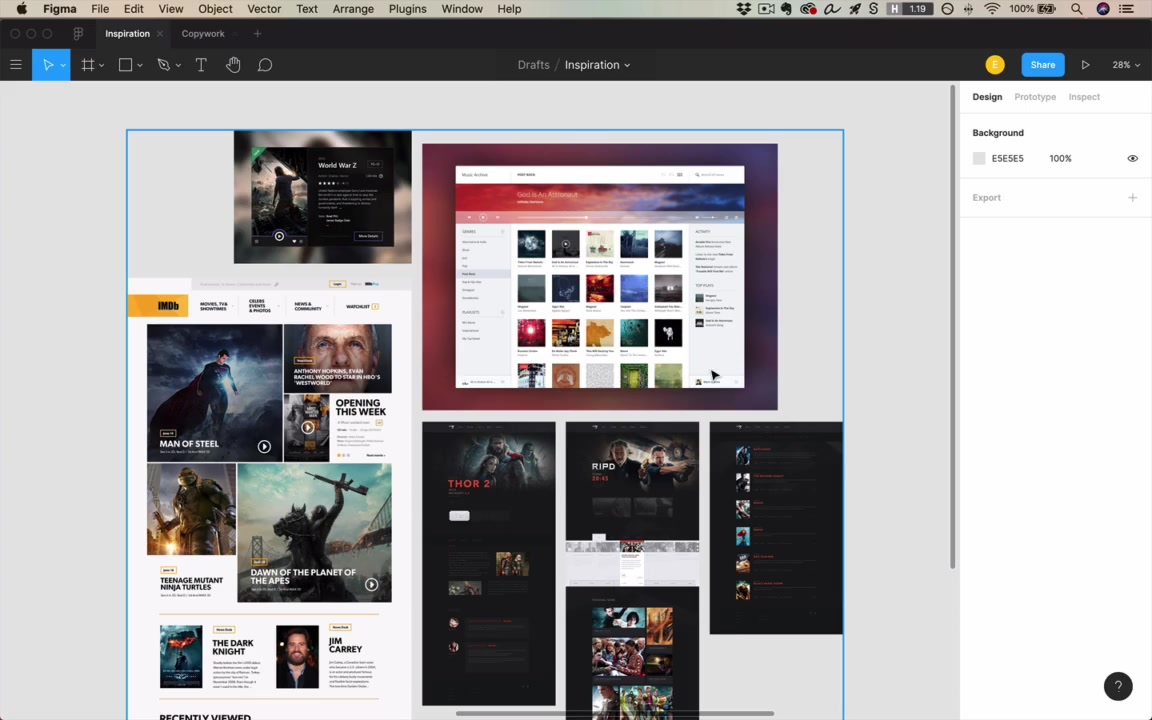 Mood board for Philo — a TV site drawing inspiration from movies, music sites, and adjacent visual ideas